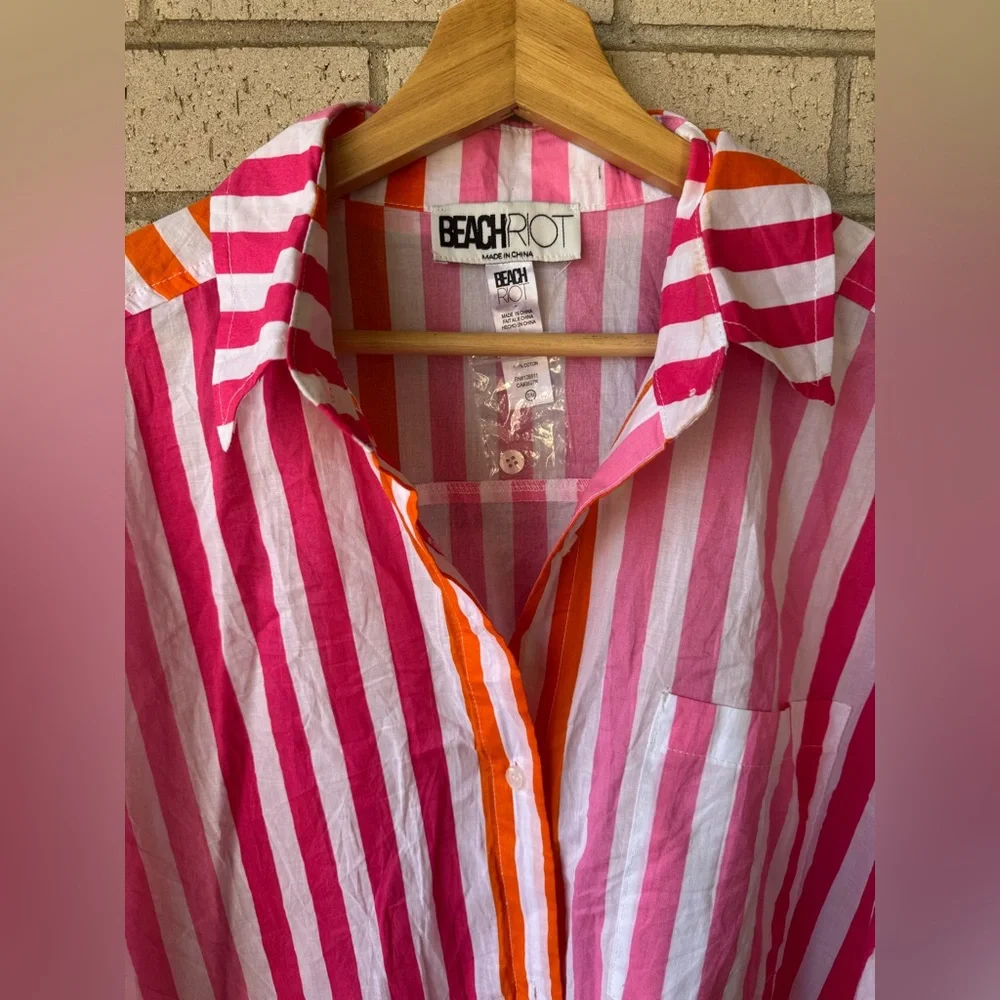 Beach Riot Alexa Striped Oversized Beach Shirt Sunset Stripes Small Medium